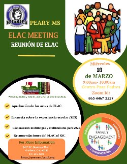 ¡Por favor, únete a nosotros para nuestra reunión de la ELAC de marzo de 2026!